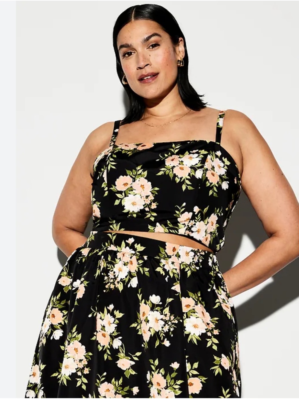 Old Navy Black Floral Midi Skirt with Pink and Peach Blooms
